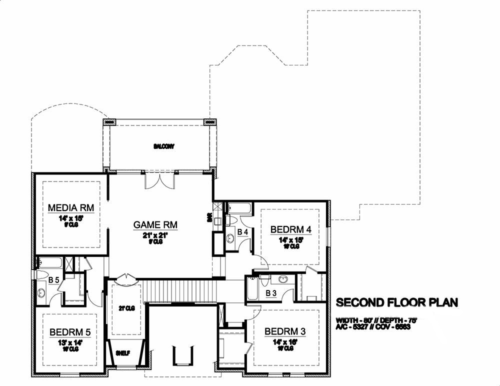 Floor Plan Second Story of Mediterranean Plan #195-1005