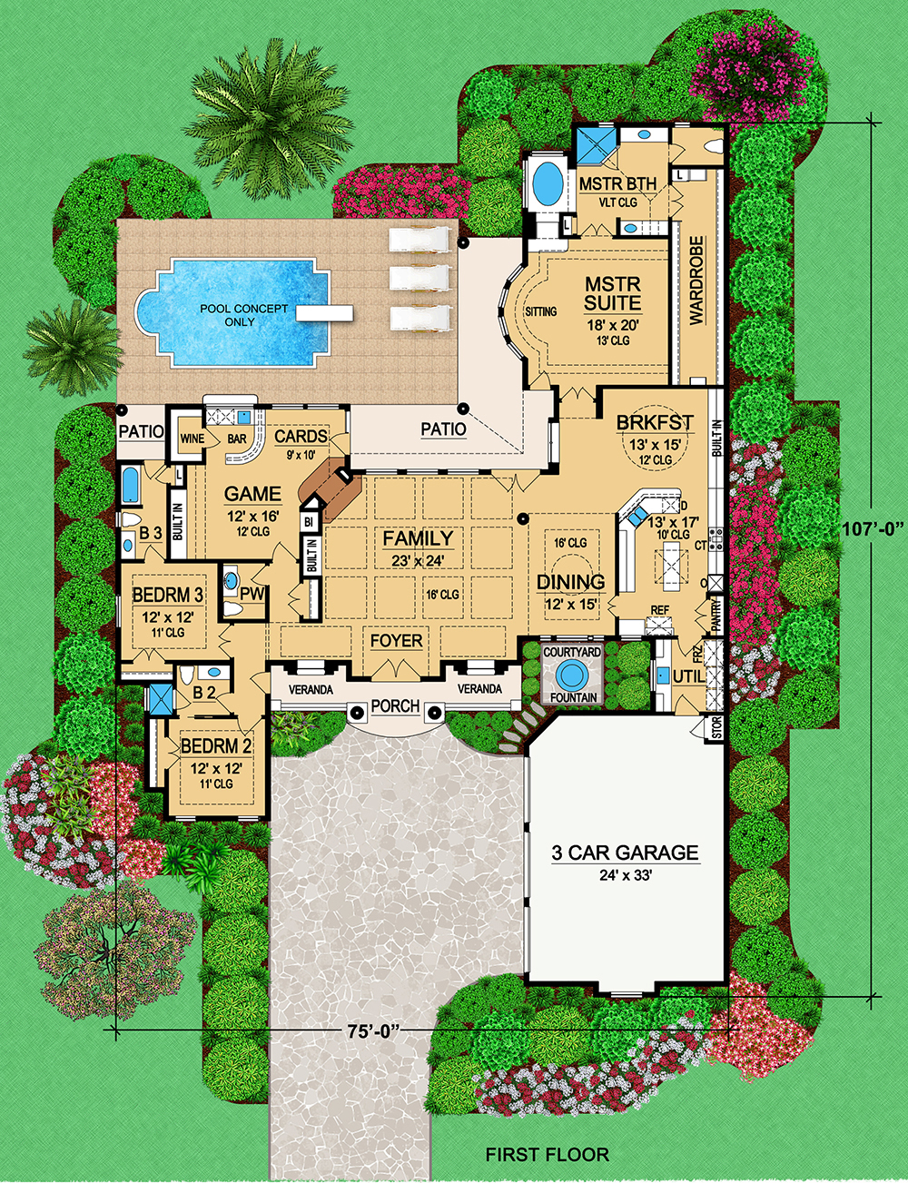 Floor Plan First Story of Mediterranean Plan #195-1006