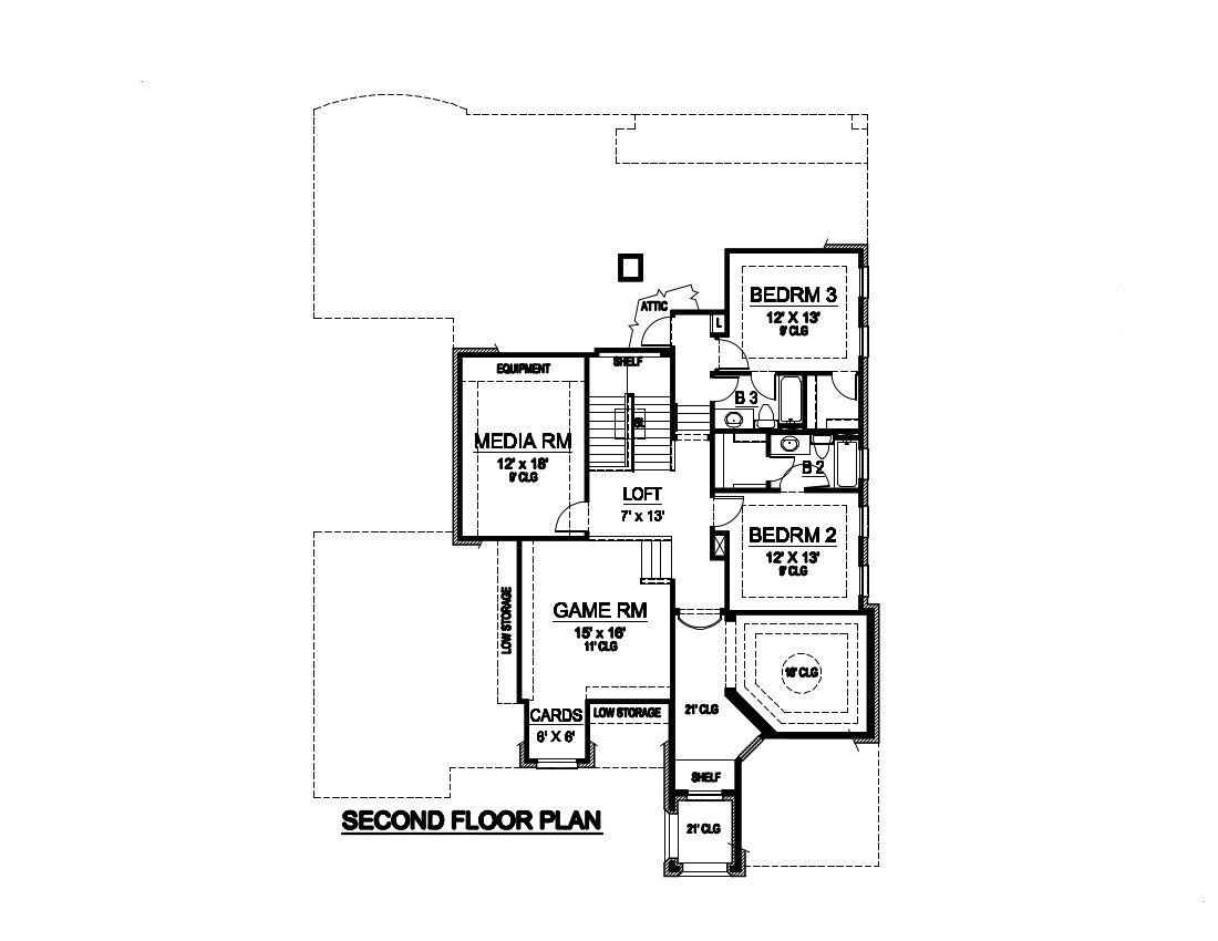 Floor Plan Second Story of Luxury Plan #195-1007