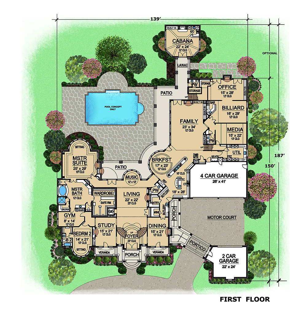 Floor Plan First Story of Tudor Plan #195-1012