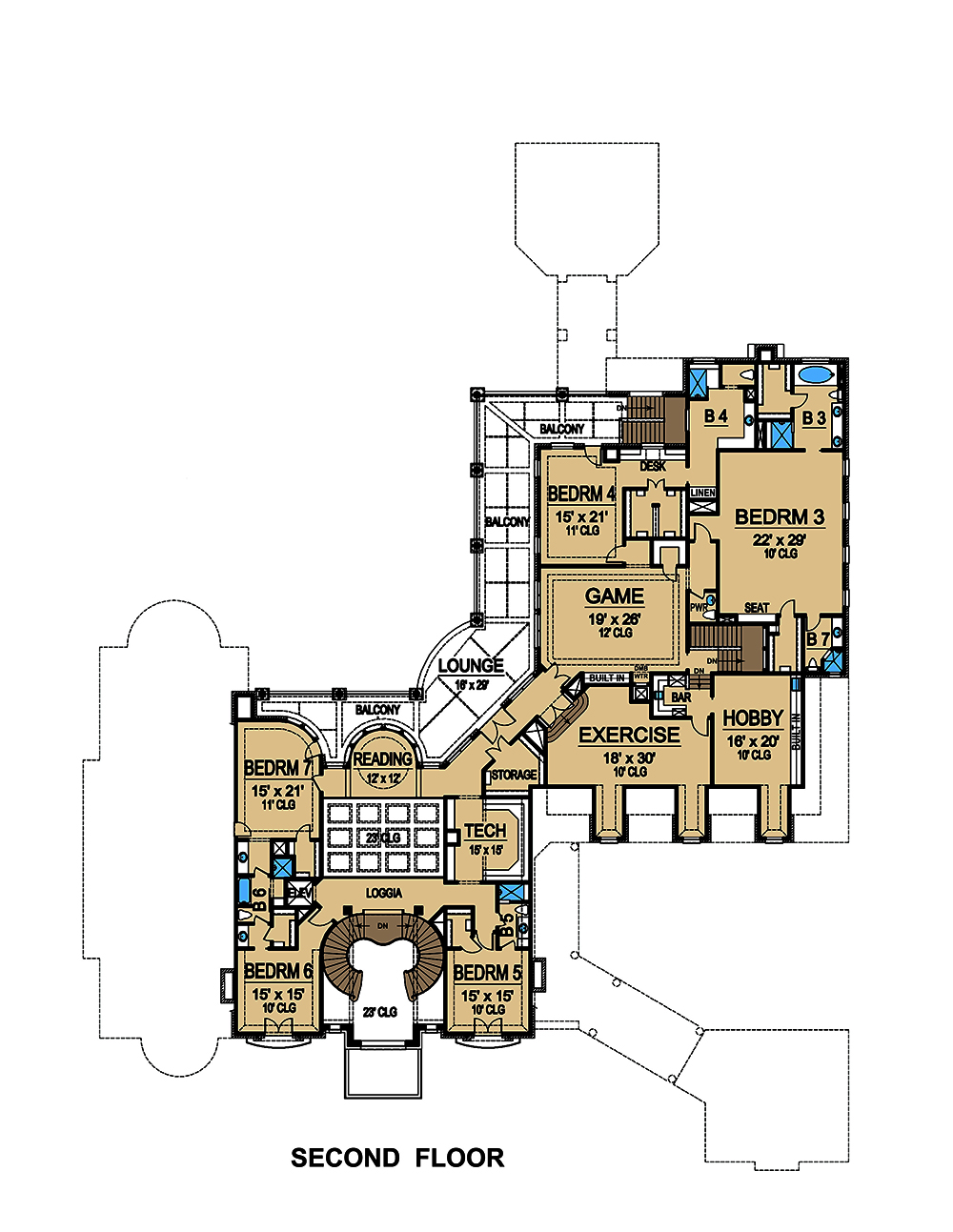 Floor Plan Second Story of Tudor Plan #195-1012
