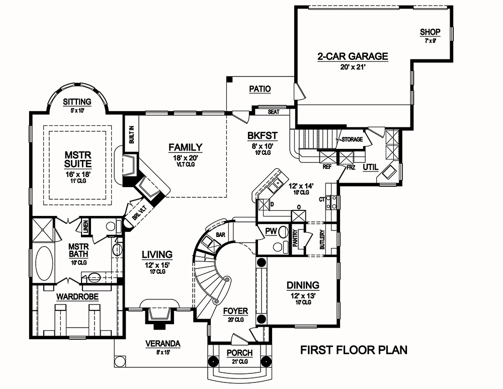 Floor Plan First Story of Mediterranean Plan #195-1013