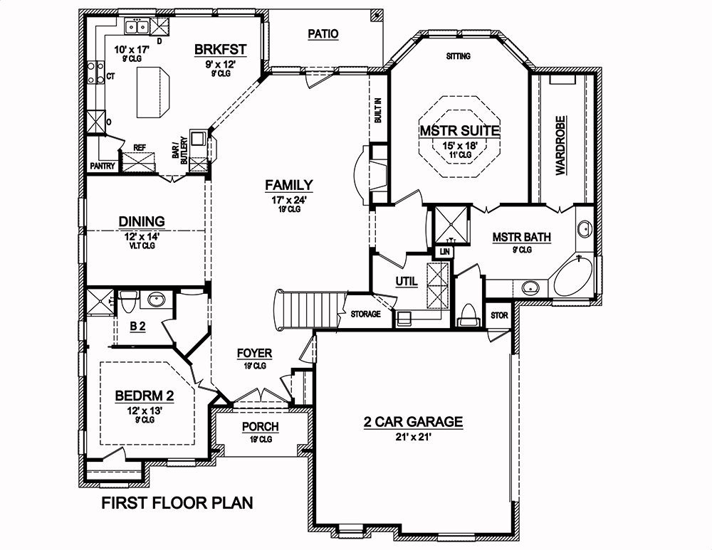 Floor Plan First Story of European Plan #195-1014