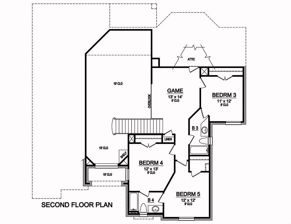 Floor Plan Second Story of European Plan #195-1014
