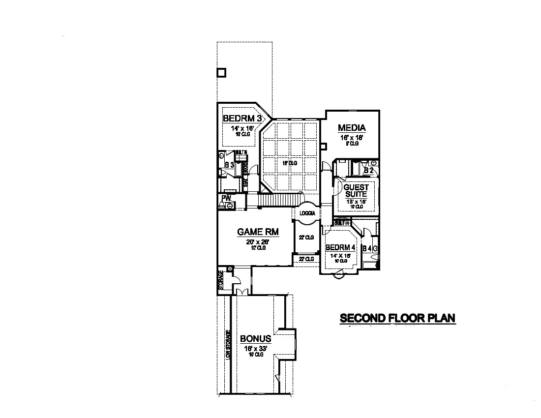 Floor Plan Second Story of Luxury Plan #195-1015
