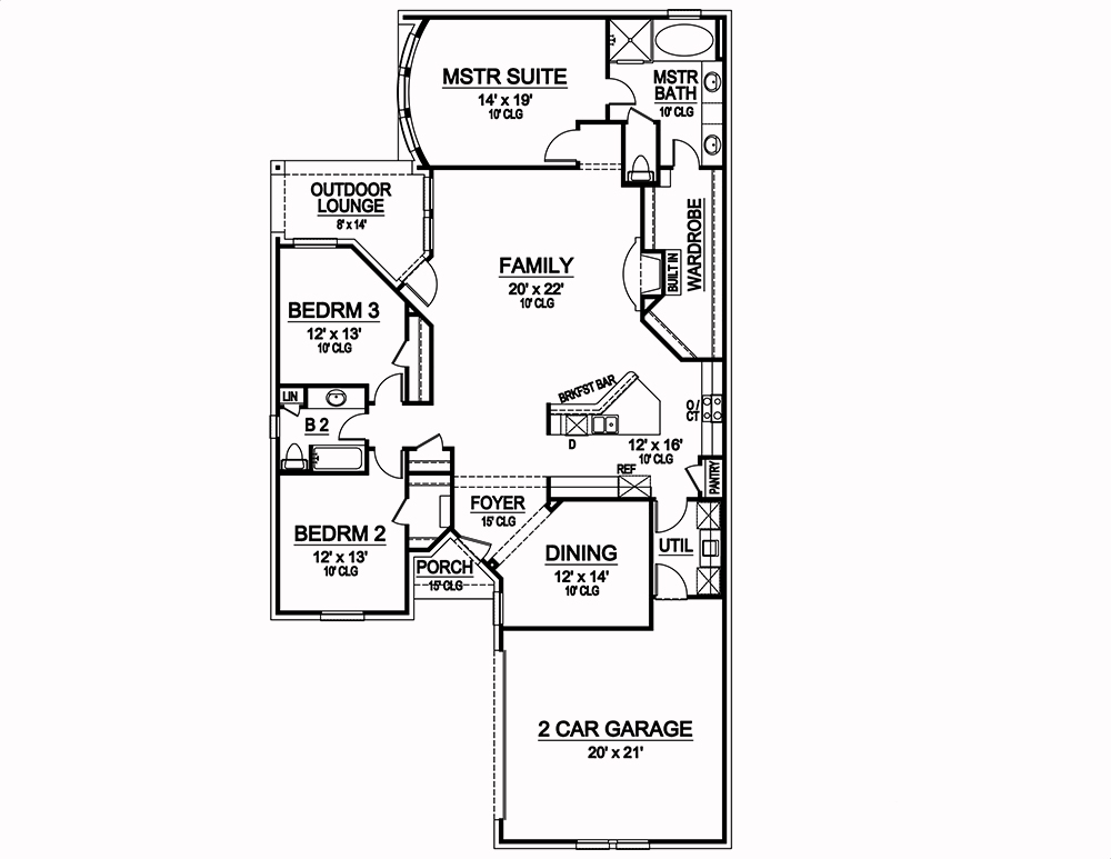 Floor Plan First Story of Tudor Plan #195-1018