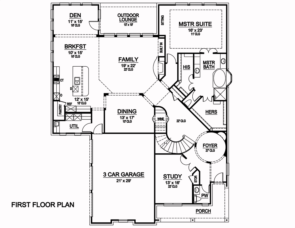 Floor Plan First Story of Tudor Plan #195-1019