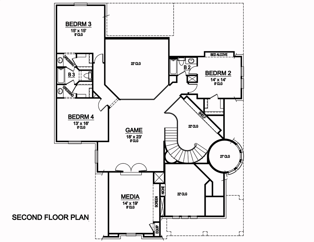 Floor Plan Second Story of Tudor Plan #195-1019