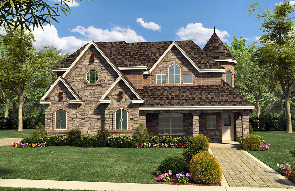 Front rendering of Luxury Traditional style home plan (The Plan Collection: House Plan #195-1020).