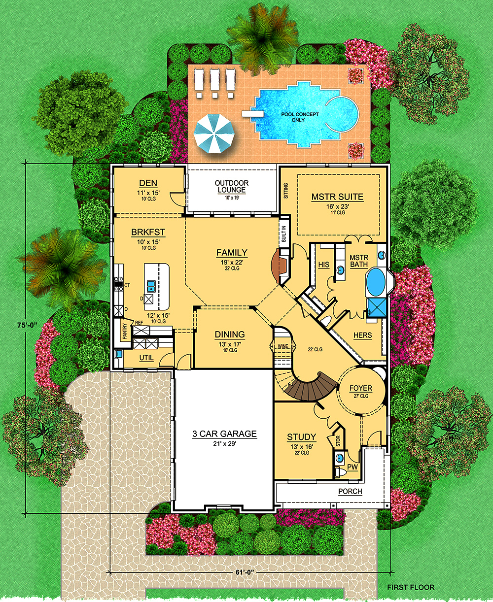 Floor Plan First Story of Tudor Plan #195-1021