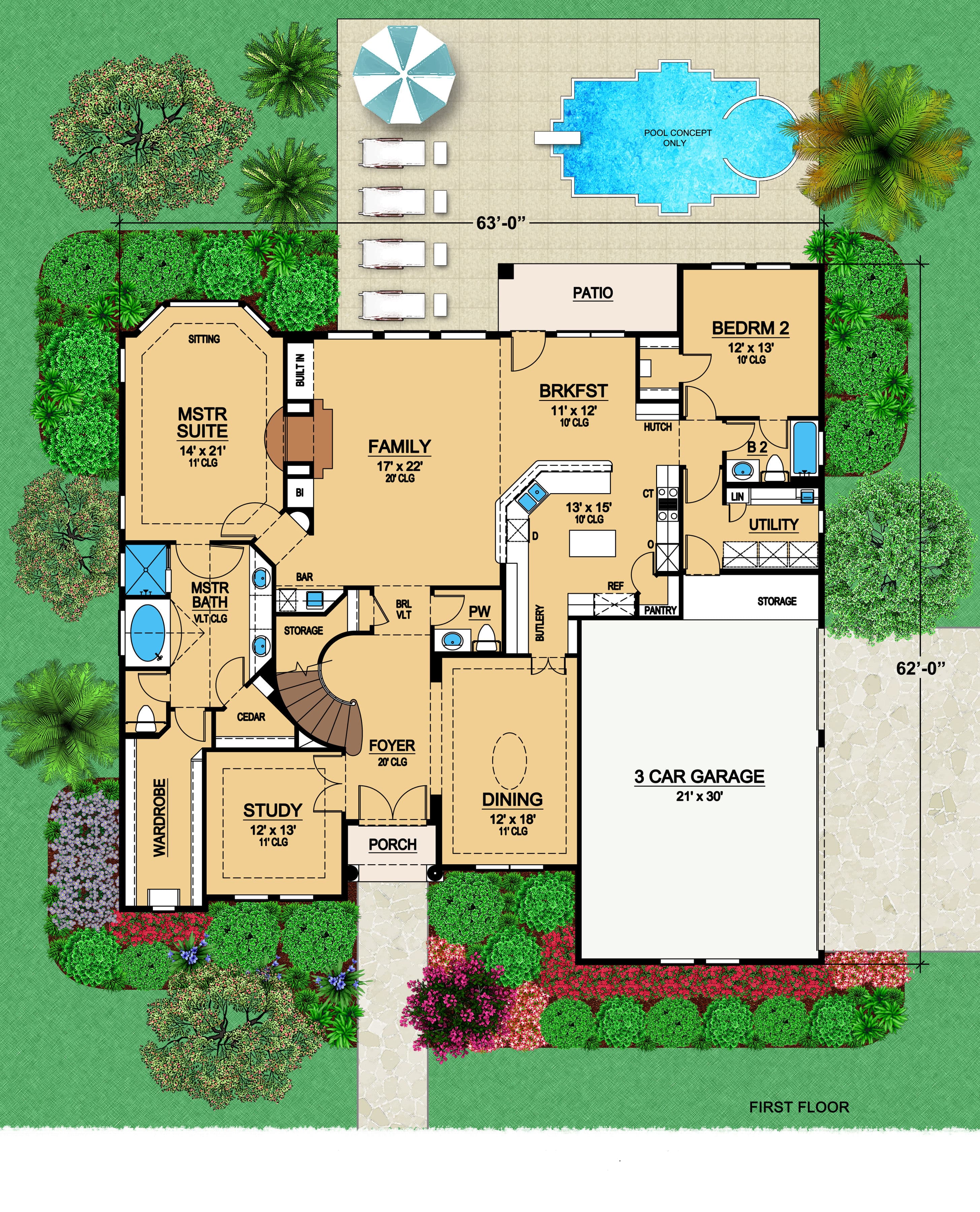 Floor Plan First Story of Luxury Plan #195-1022