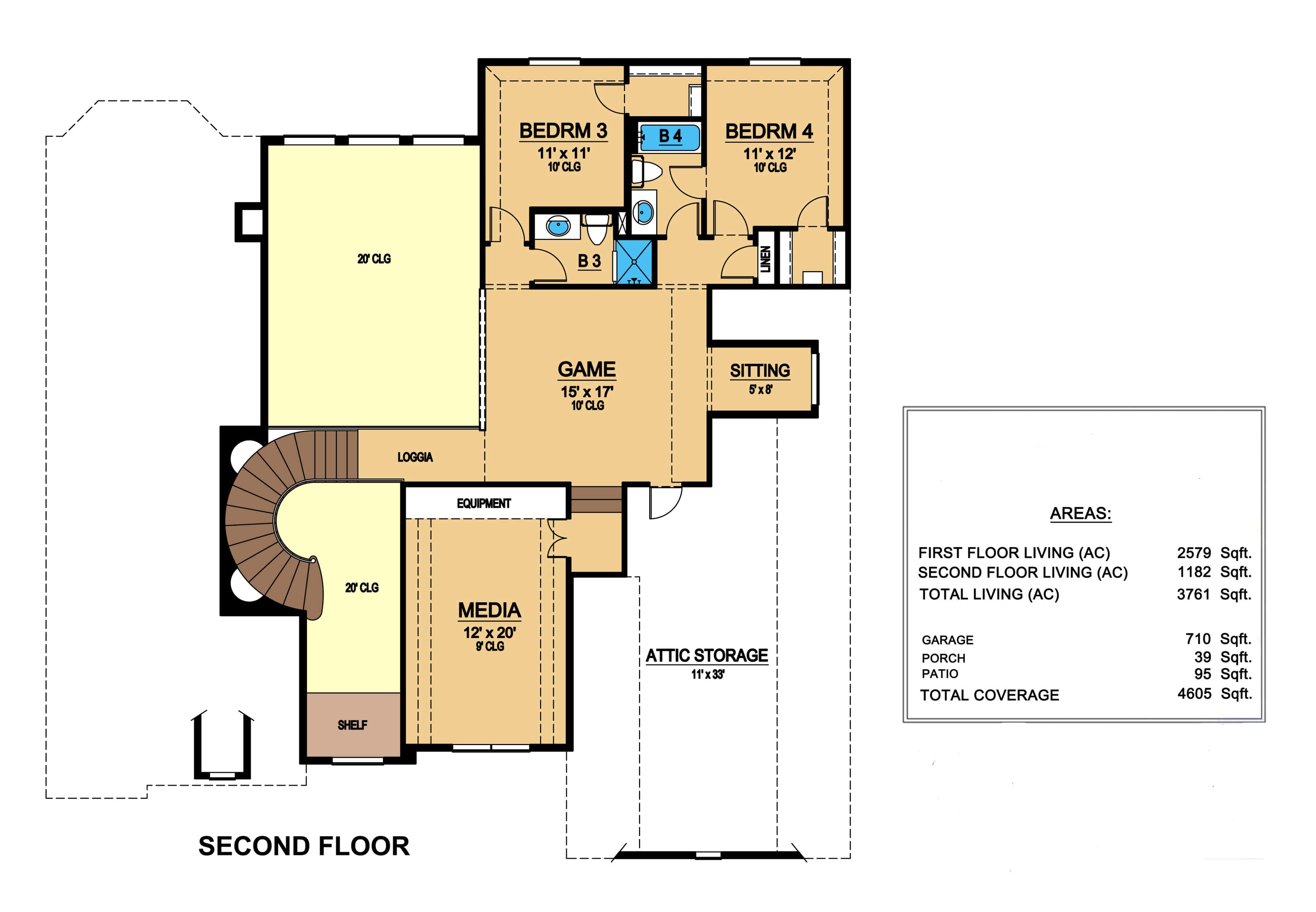 Floor Plan Second Story of Luxury Plan #195-1022