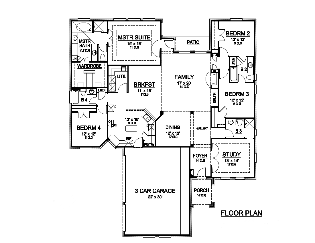 Floor Plan First Story of Traditional Plan #195-1023