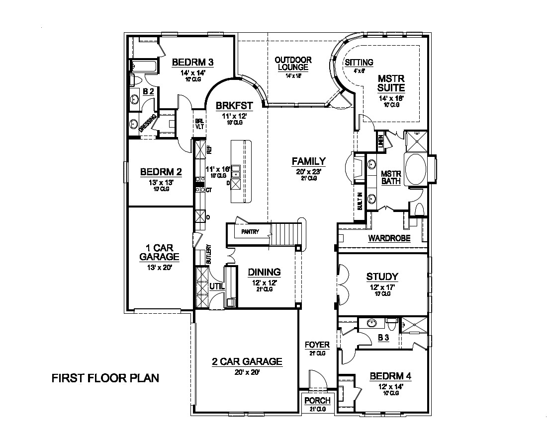 Floor Plan First Story of Tudor Plan #195-1025