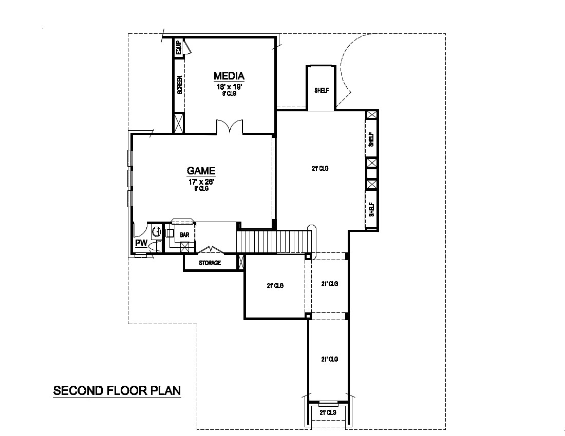 Floor Plan Second Story of Tudor Plan #195-1025