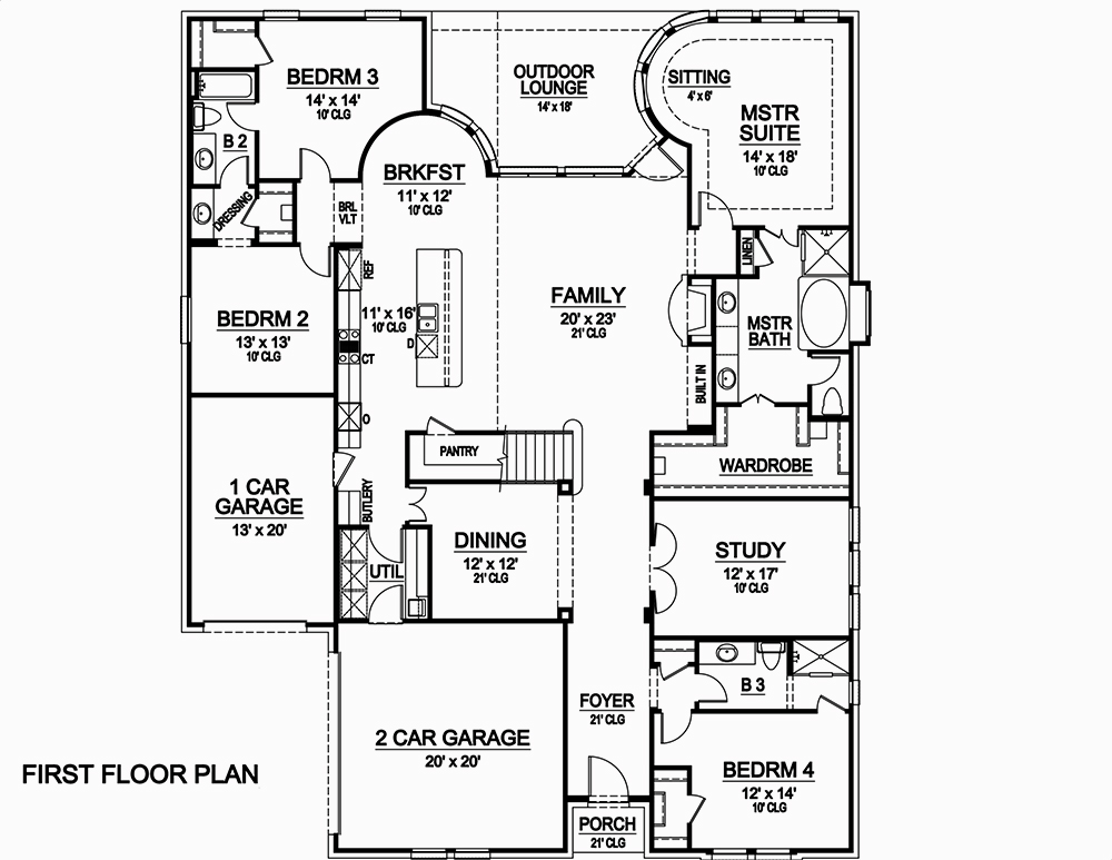 Floor Plan First Story of European Plan #195-1026