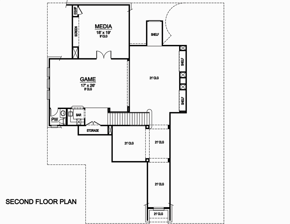 Floor Plan Second Story of European Plan #195-1026