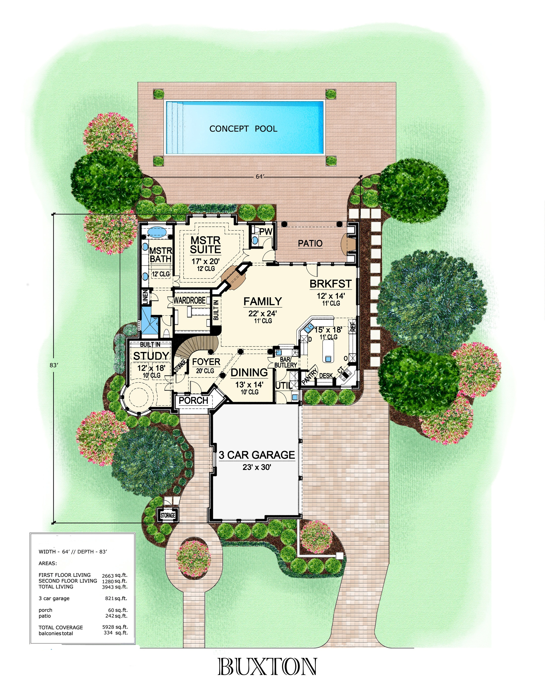 Floor Plan First Story of Luxury Plan #195-1027