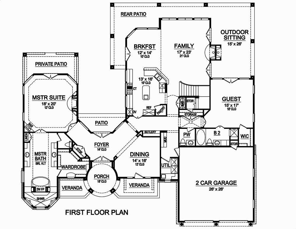 Floor Plan First Story of Mediterranean Plan #195-1028