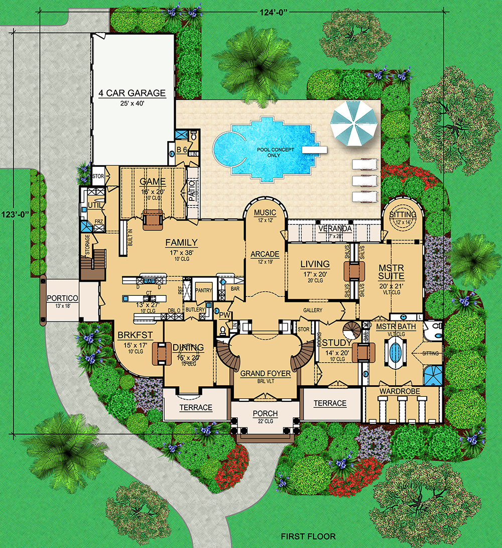 Floor Plan First Story of Mediterranean Plan #195-1029