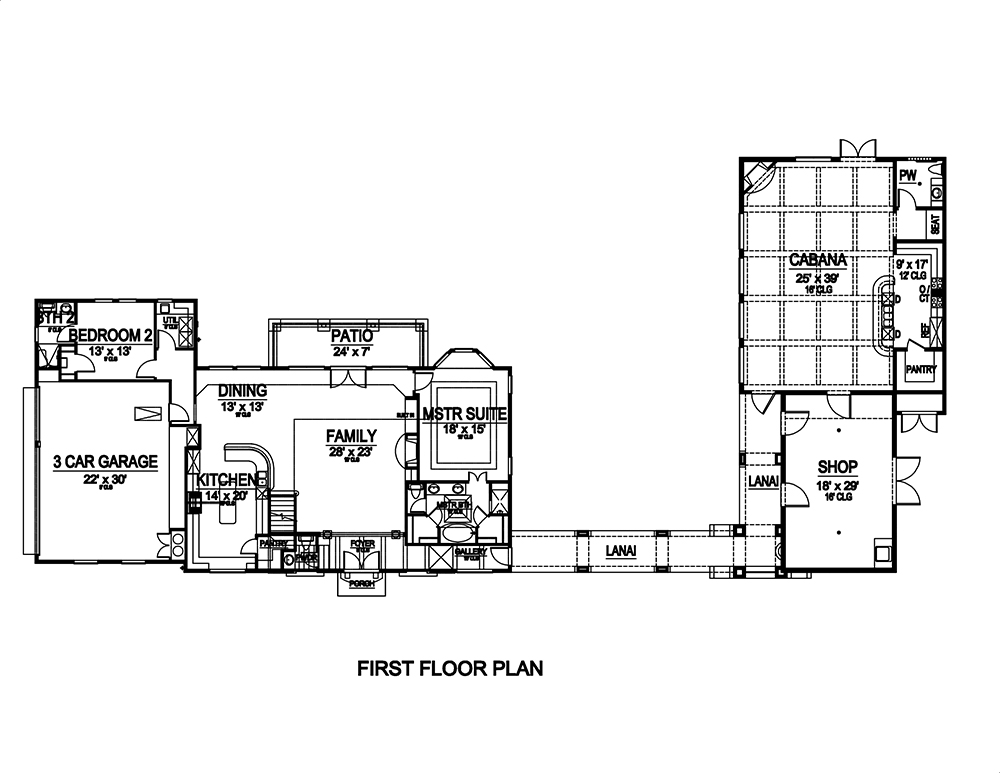 Floor Plan First Story of Tudor Plan #195-1030