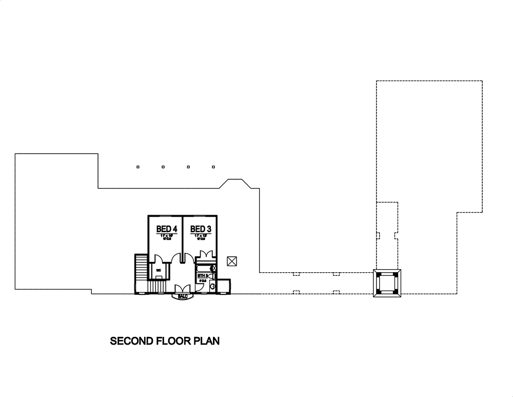 Floor Plan Second Story of Tudor Plan #195-1030