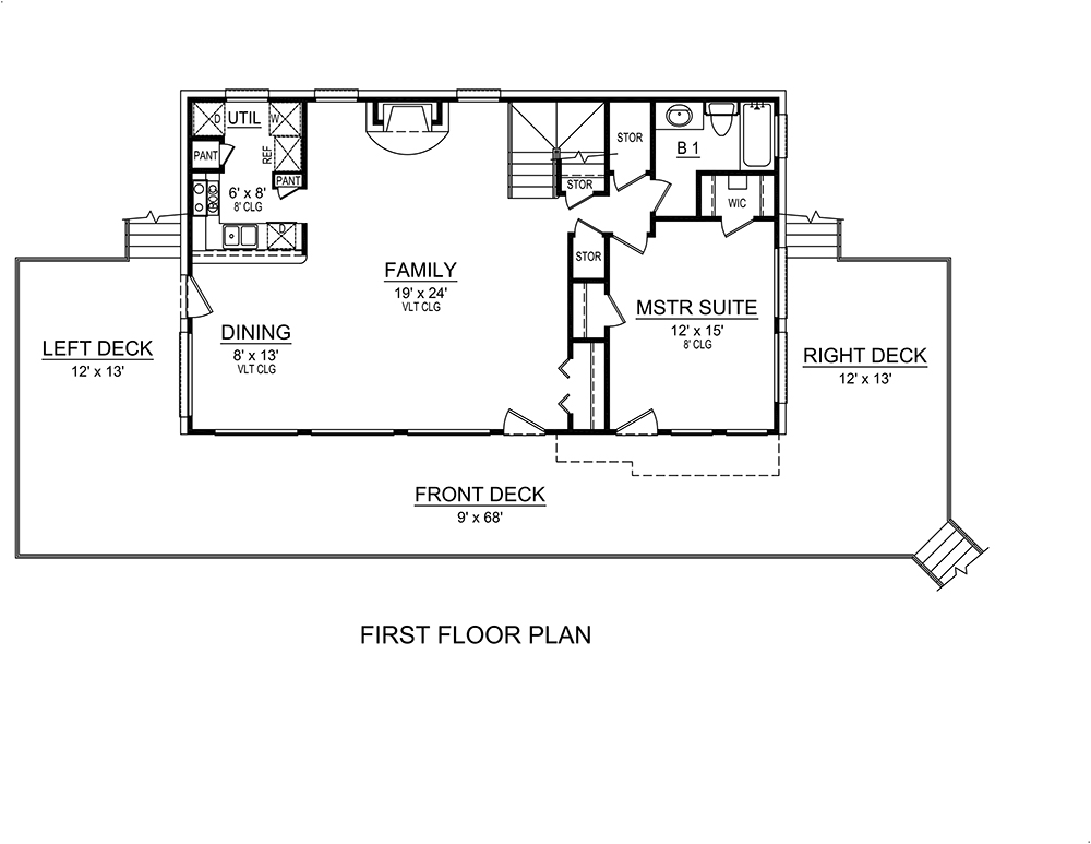 Floor Plan First Story of Vacation Homes Plan #195-1031