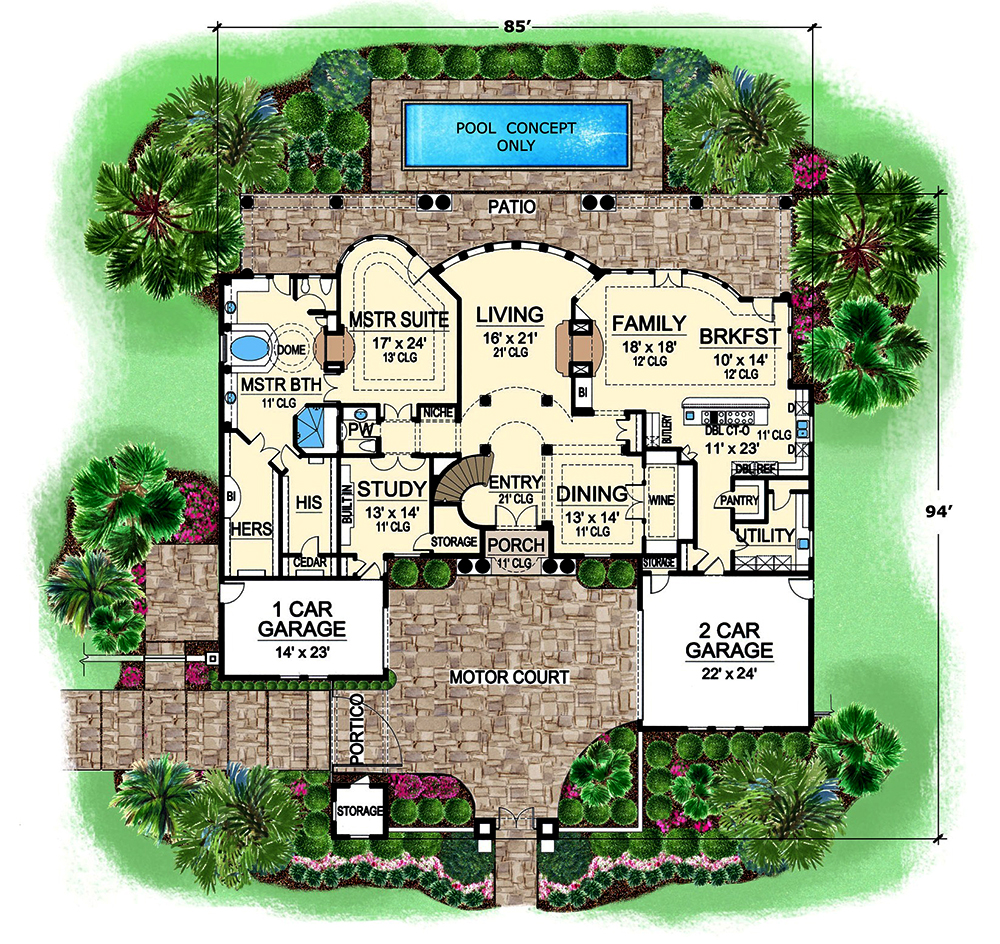 Floor Plan First Story of Mediterranean Plan #195-1033