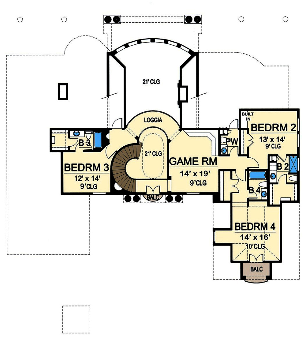 Floor Plan Second Story of Mediterranean Plan #195-1033