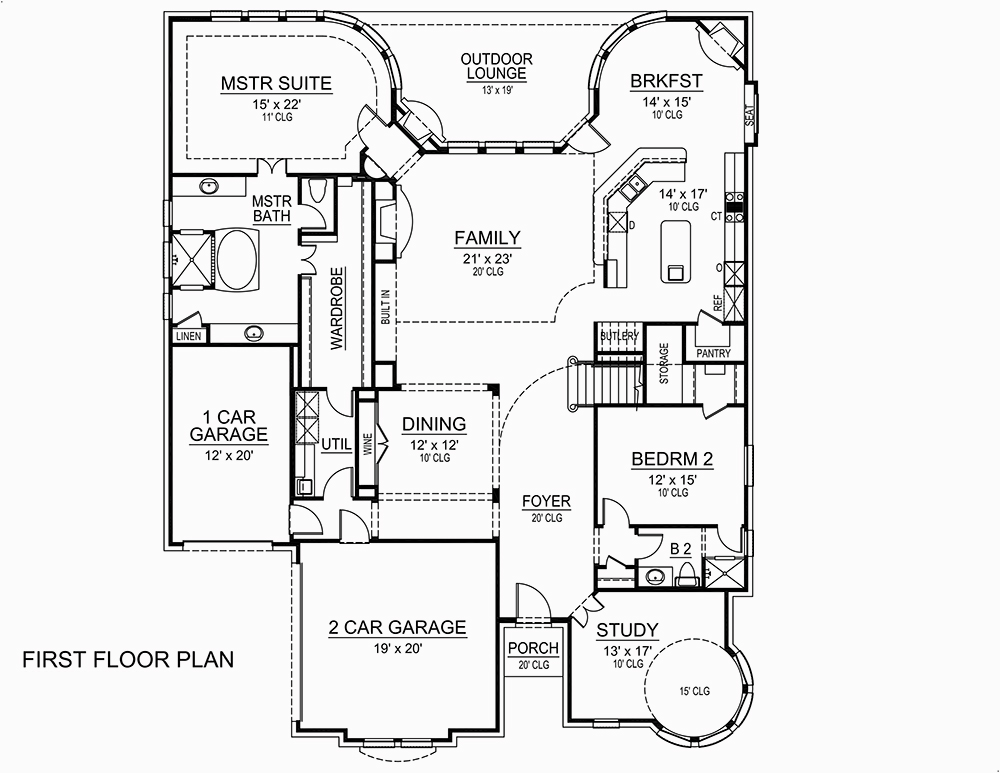 Floor Plan First Story of Georgian Plan #195-1038