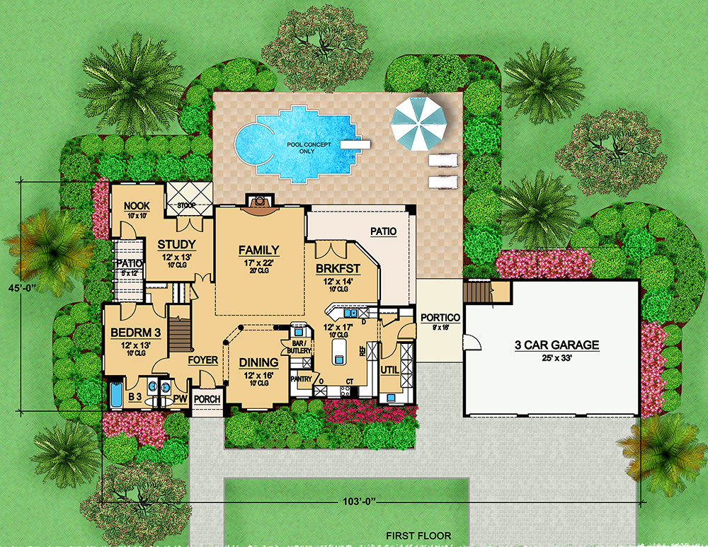 Floor Plan First Story of Mediterranean Plan #195-1041