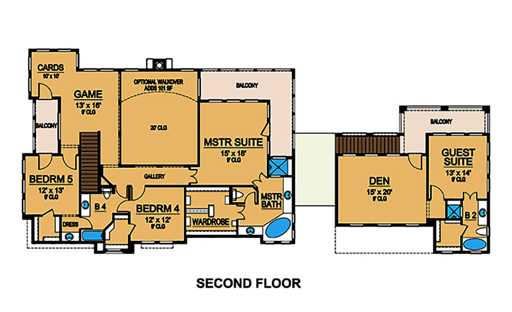 Floor Plan Second Story of Mediterranean Plan #195-1041