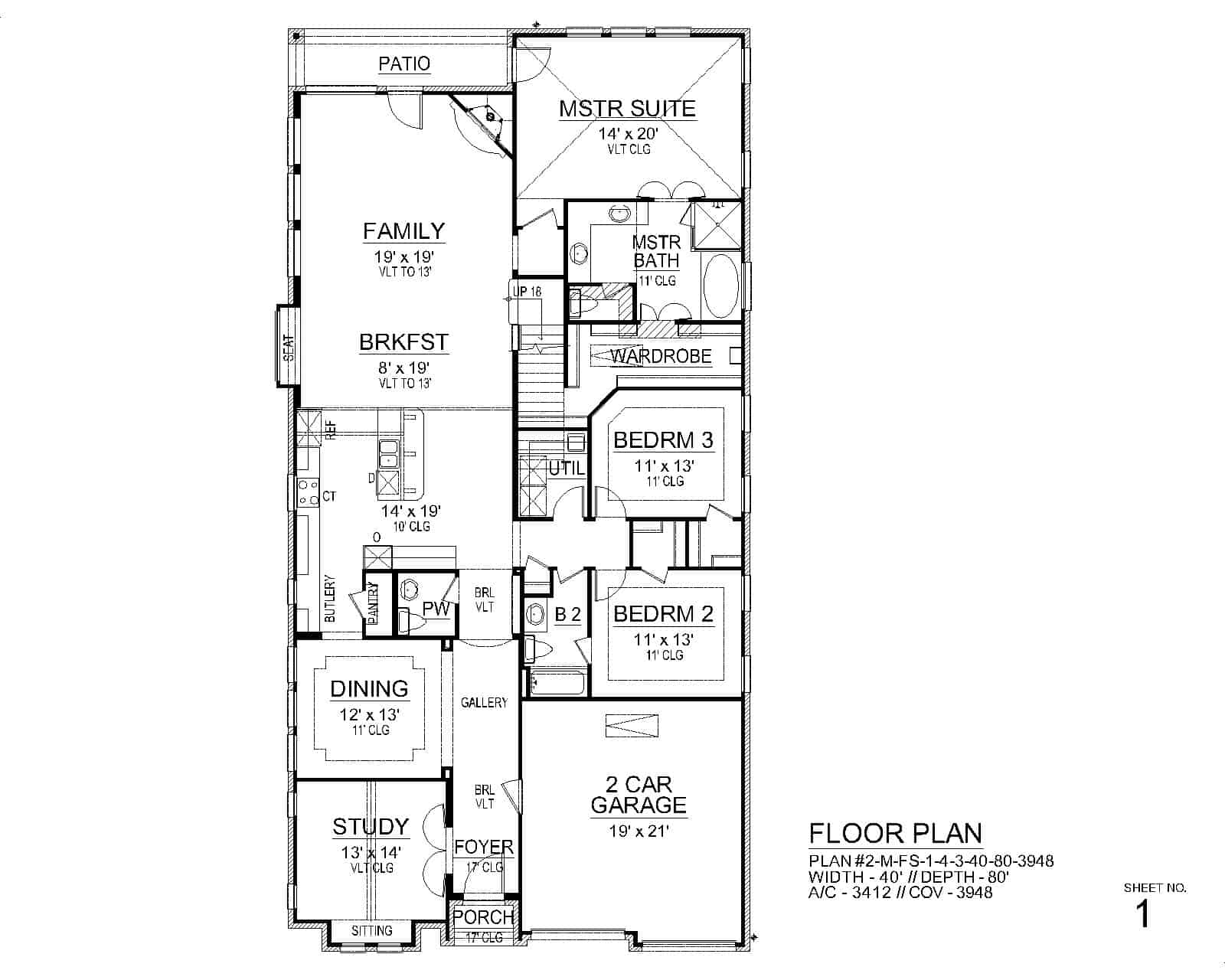 Floor Plan First Story of Tudor Plan #195-1045