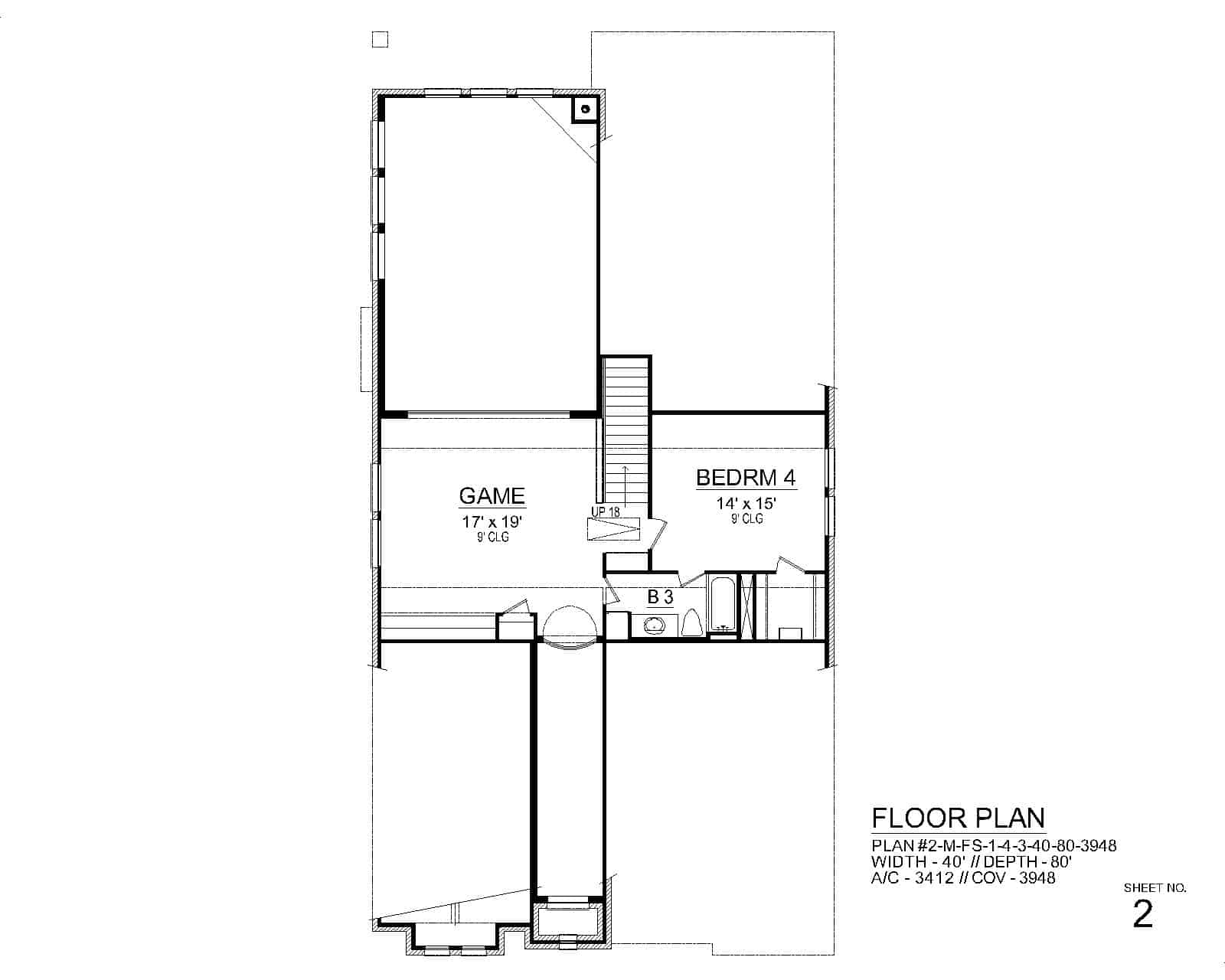 Floor Plan Second Story of Tudor Plan #195-1045