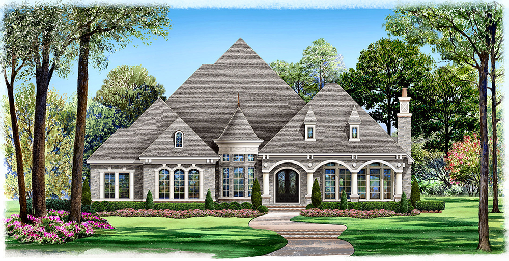 Front elevation of Mediterranean home (ThePlanCollection: House Plan #195-1046)