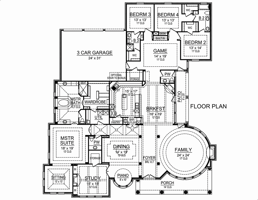 Floor Plan First Story of Mediterranean Plan #195-1047