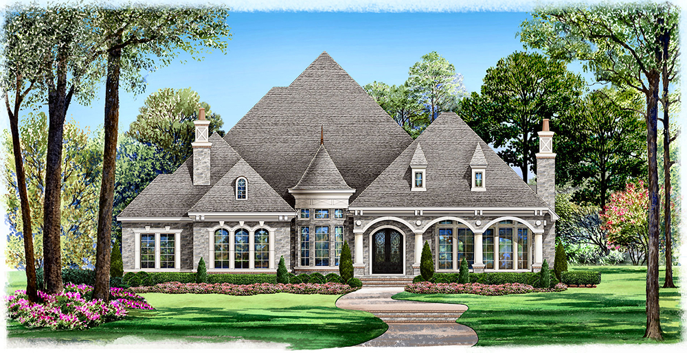 Front elevation of Mediterranean home (ThePlanCollection: House Plan #195-1047)