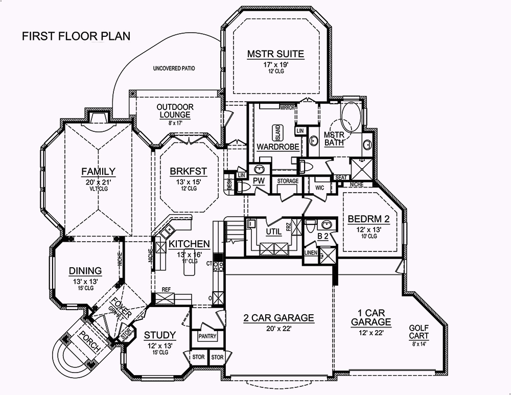 Floor Plan First Story of Georgian Plan #195-1049