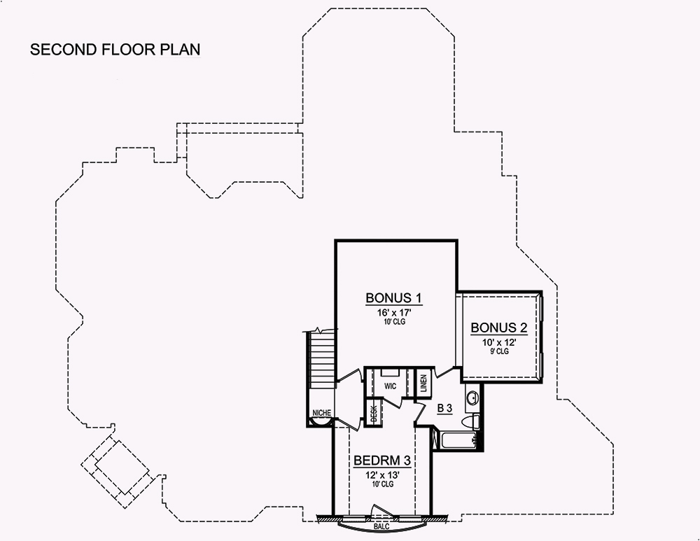 Floor Plan Second Story of Georgian Plan #195-1049