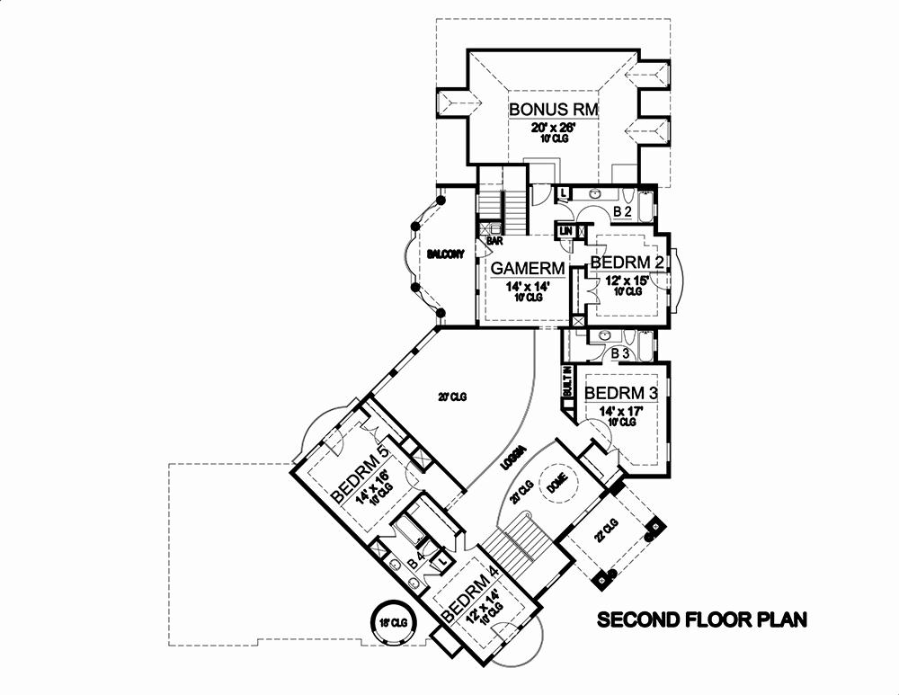 Floor Plan Second Story of Mediterranean Plan #195-1050