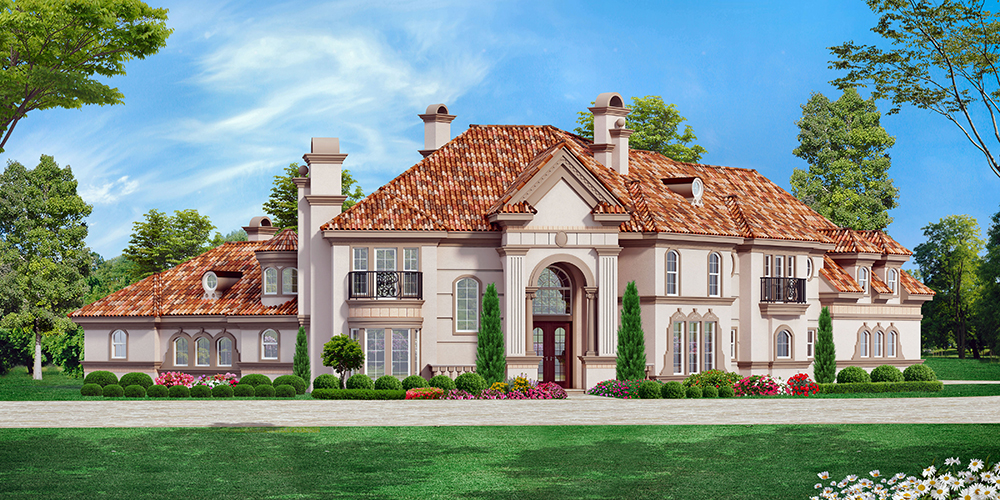 Front elevation of Mediterranean home (ThePlanCollection: House Plan #195-1050)