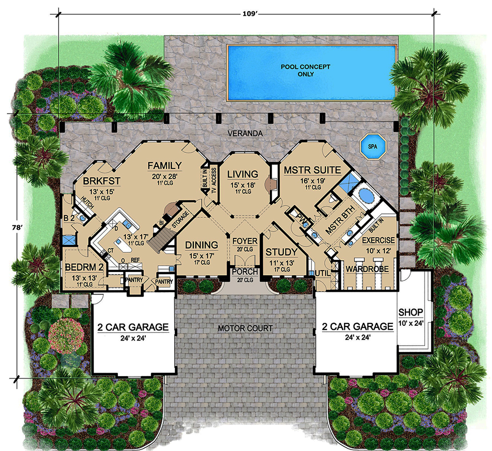 Floor Plan First Story of Mediterranean Plan #195-1052