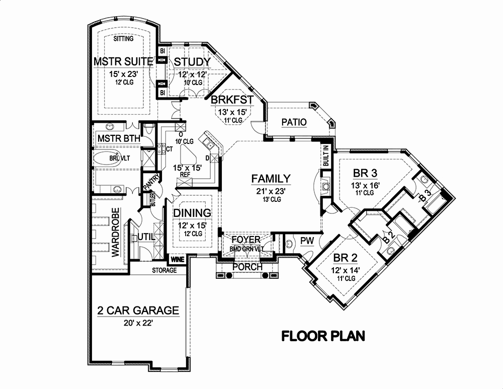 Floor Plan First Story of Mediterranean Plan #195-1054