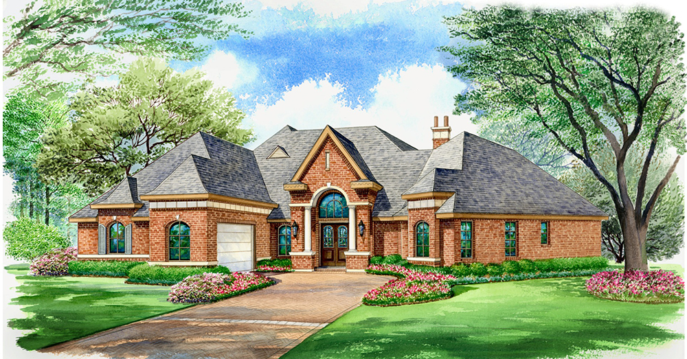 Front elevation of Mediterranean home (ThePlanCollection: House Plan #195-1054)