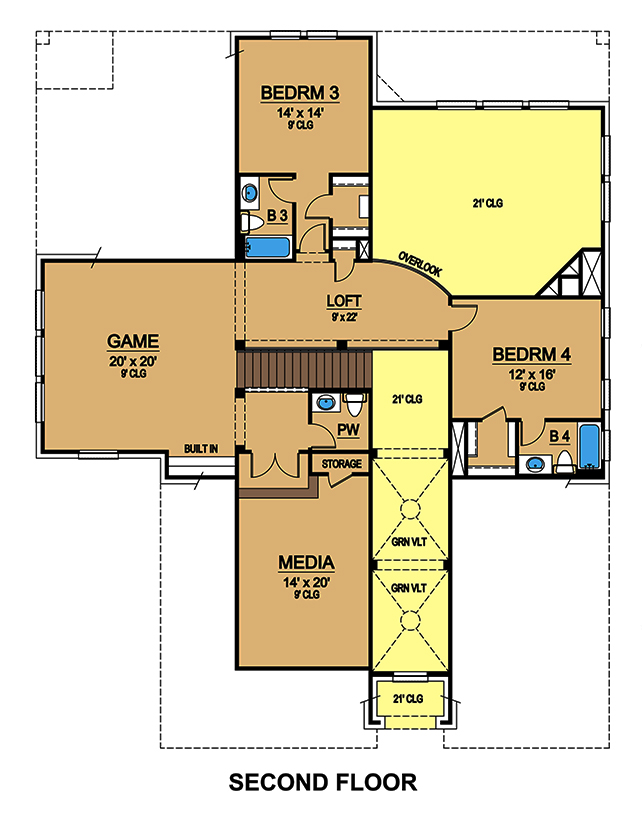 Floor Plan Second Story of Tudor Plan #195-1058
