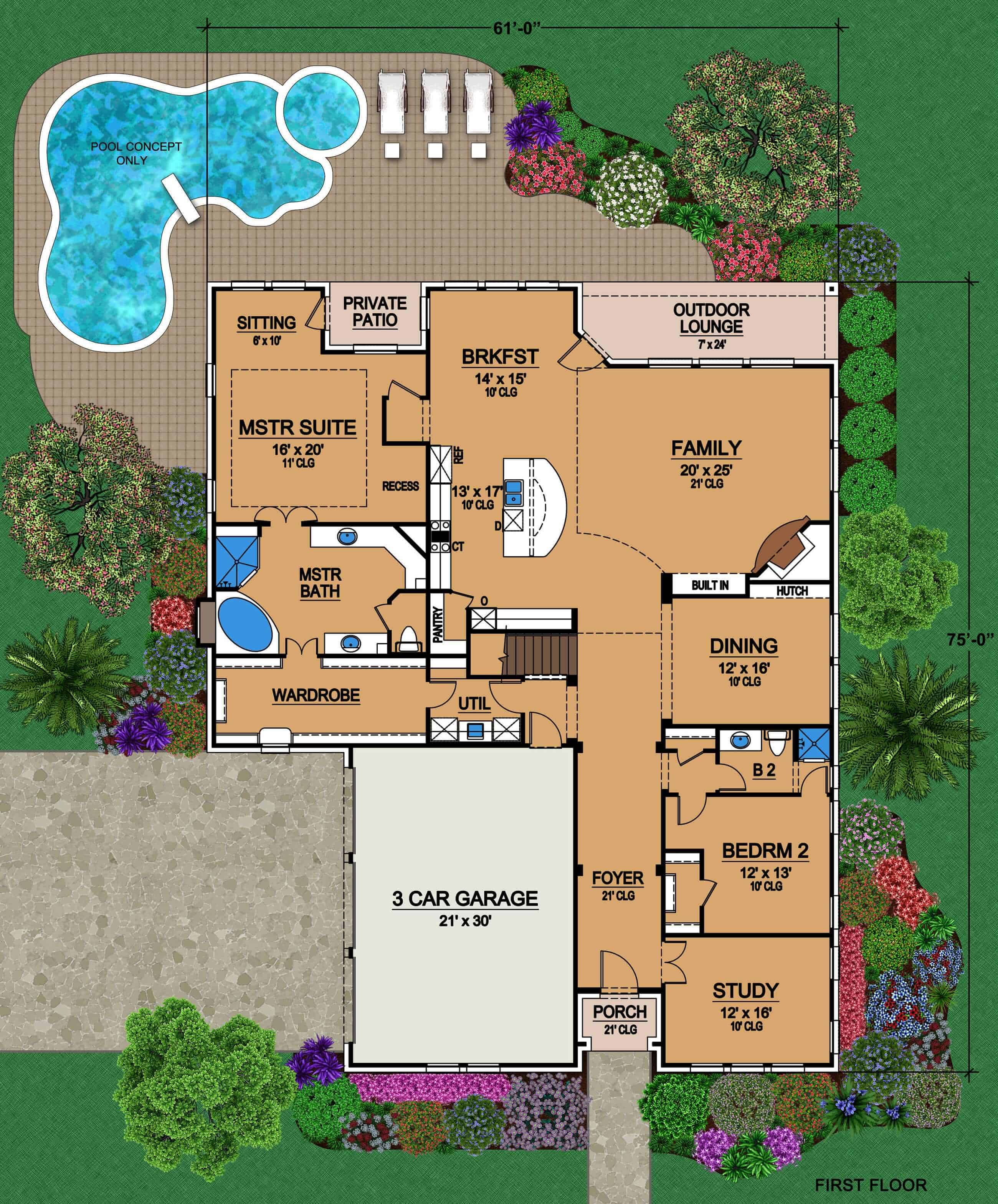 Floor Plan First Story of Tudor Plan #195-1058