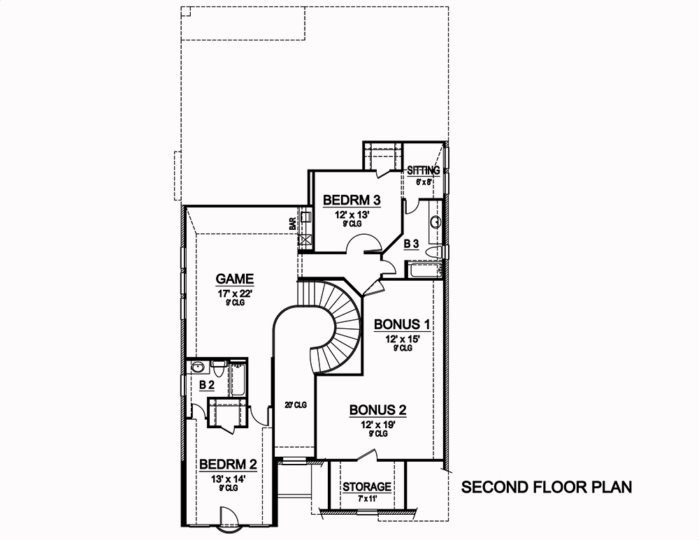 Floor Plan Second Story of Tudor Plan #195-1059