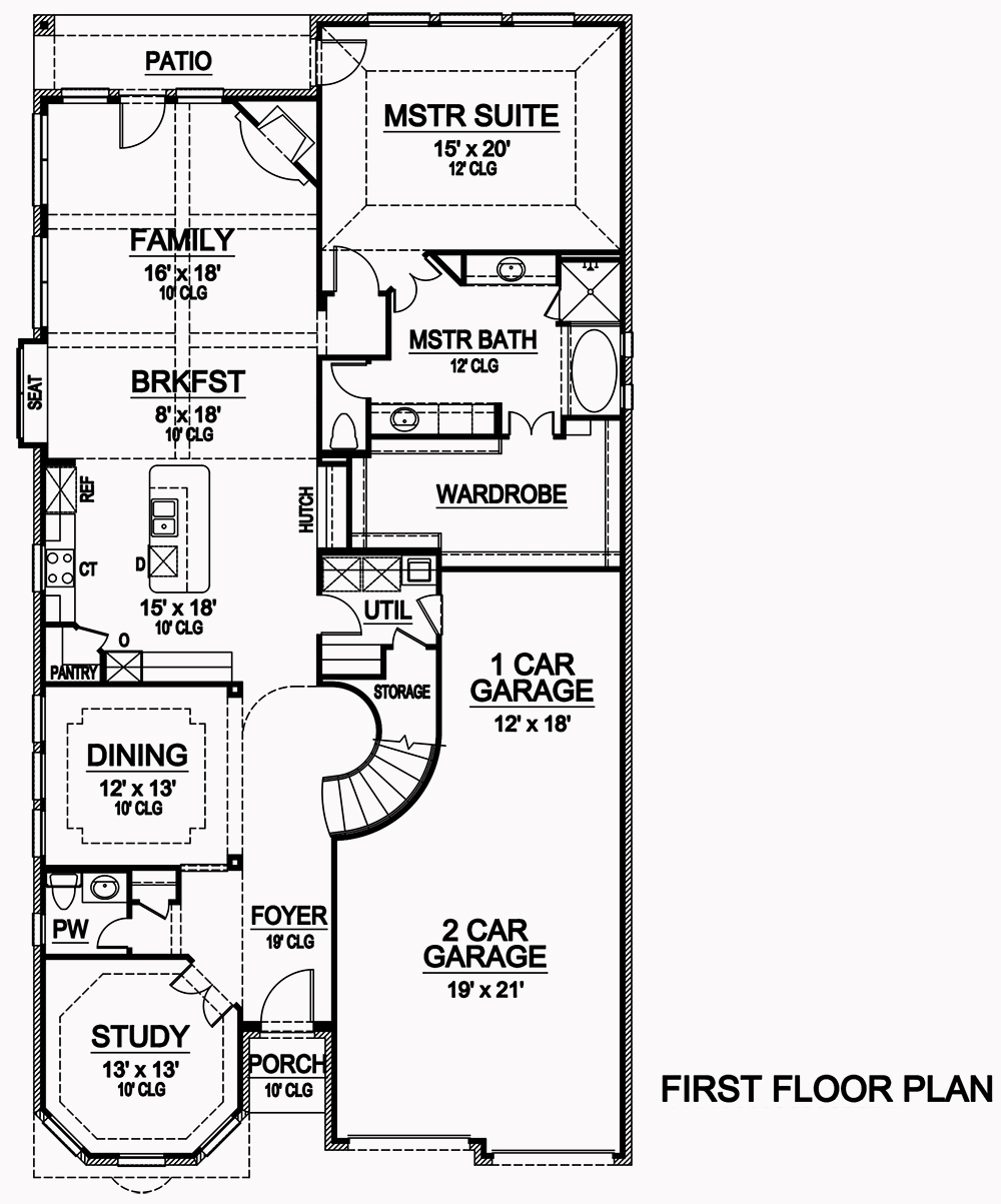 Floor Plan First Story of Tudor Plan #195-1060