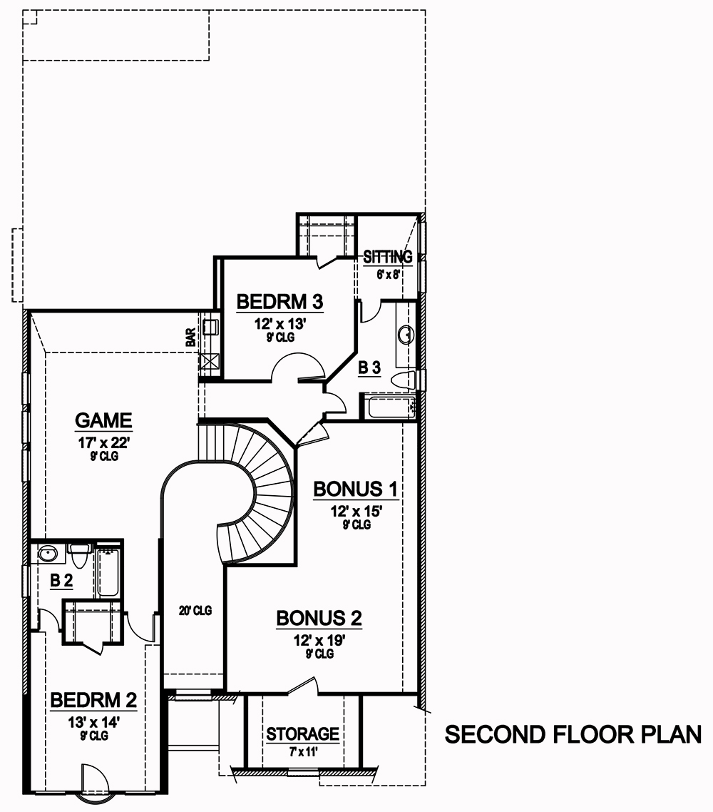 Floor Plan Second Story of Tudor Plan #195-1060