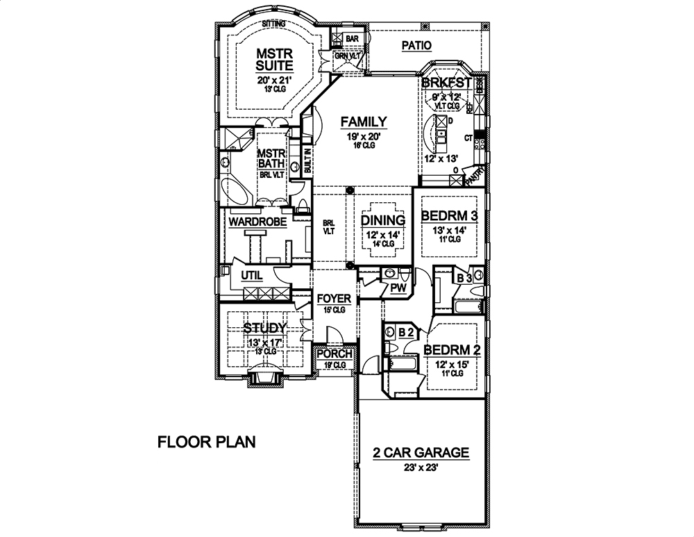 Floor Plan First Story of European Plan #195-1064